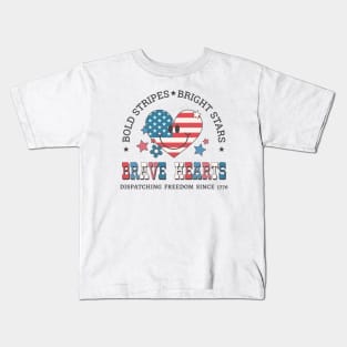 4th of July Dispatcher Gift for 911 Thin Gold Line First Responders Kids T-Shirt